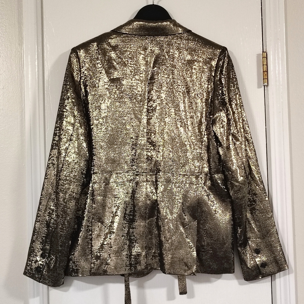 French Connection $179 Alara Metallic Notch Collar Blazer Gold Women's 4 Glam - Picture 9 of 13